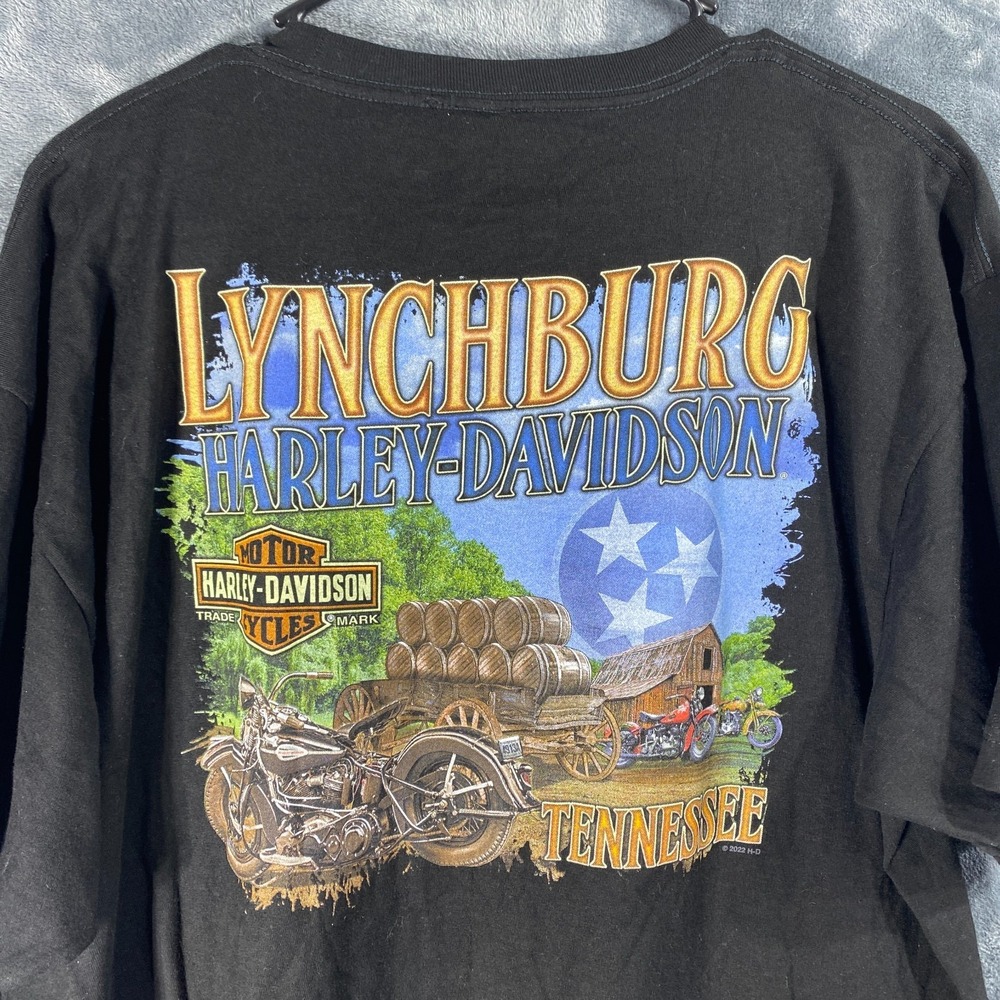 Harley Davidson Shirt Men XL Black Cotton Biker Lynchburg Tennessee Short Sleeve